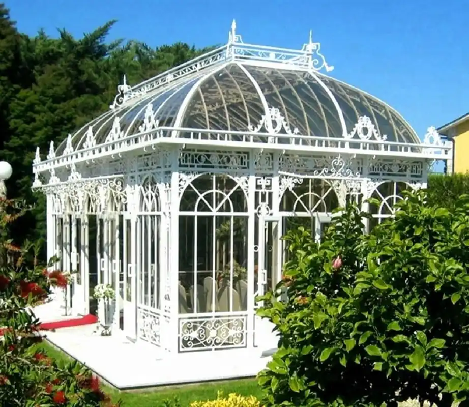 Wochenendangebot Casa Padrino casa da giardino Art Nouveau di lusso bianco 856 x 456 x A. 516 cm - Padiglione da giardino in ferro battuto - Serra - Nobile e Magnifico
