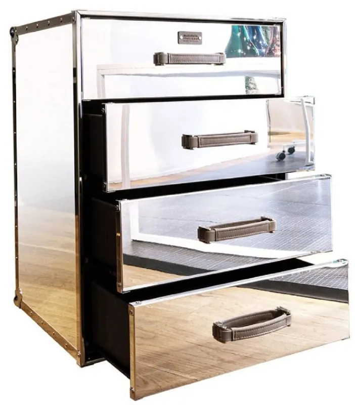 Wochenendangebot Casa Padrino cassettone di lusso in design valigia argento 52 x 43 x A. 75 cm - Cassettone fatto a mano in alluminio a specchio con 4 cassetti e ruote - Mobili per Soggiorno e Ufficio