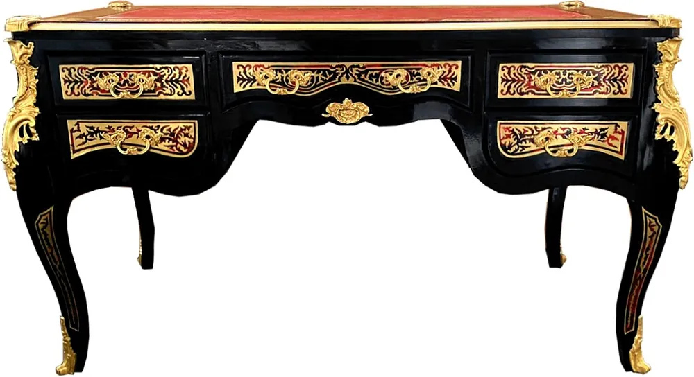 Casa Padrino Segretario Boulle barocco in stile francese nero / oro 140 cm - Scrivania in stile antico artigianale con cassetto - Mobili da ufficio barocco Billig