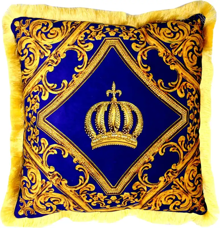 Expressversand Cuscino Harald Glööckler Pompöös di Casa Padrino - corona deluxe blu reale / oro con strass - cuscino decorativo barocco déco di lusso