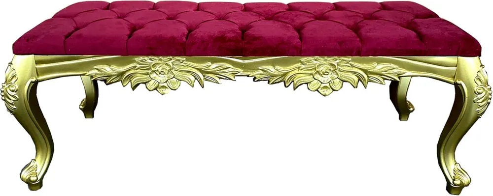 Super-Preis Casa Padrino panca barocco bordeaux rosso / oro - Panca in legno massello fatta a mano in stile barocco - Mobili Barocchi