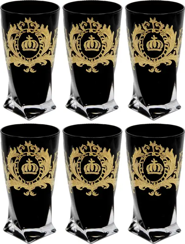 Ausverkauf Pompöös di Casa Padrino set di bicchieri da acqua di lusso nero / oro Ø 8 x A. 13,5 cm - Bicchieri da acqua con placcatura in oro 24 carati - Bicchieri pomposi disegnati da Harald Glööckler