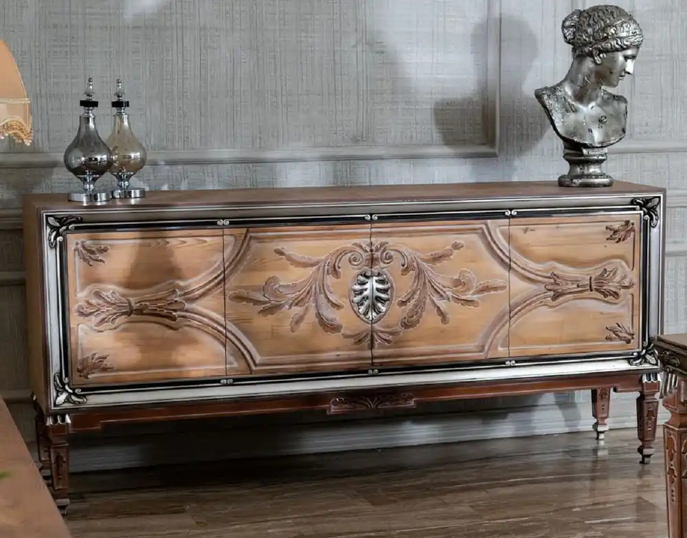 Casa Padrino aparador barroco de lujo con 4 puertas natural / beige / marrón / plata - Noble gabinete de madera maciza en estilo barroco - Muebles Barrocos Beliebt