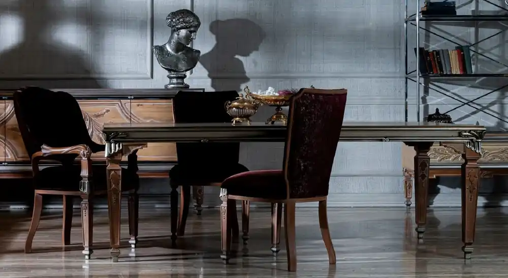 Casa Padrino conjunto de comedor barroco de lujo rojo burdeos / beige / plata - 1 Mesa de Comedor Barroco y 8 Sillas de Comedor Barroco - Magnífico muebles de comedor hechos a mano estilo barroco Echt