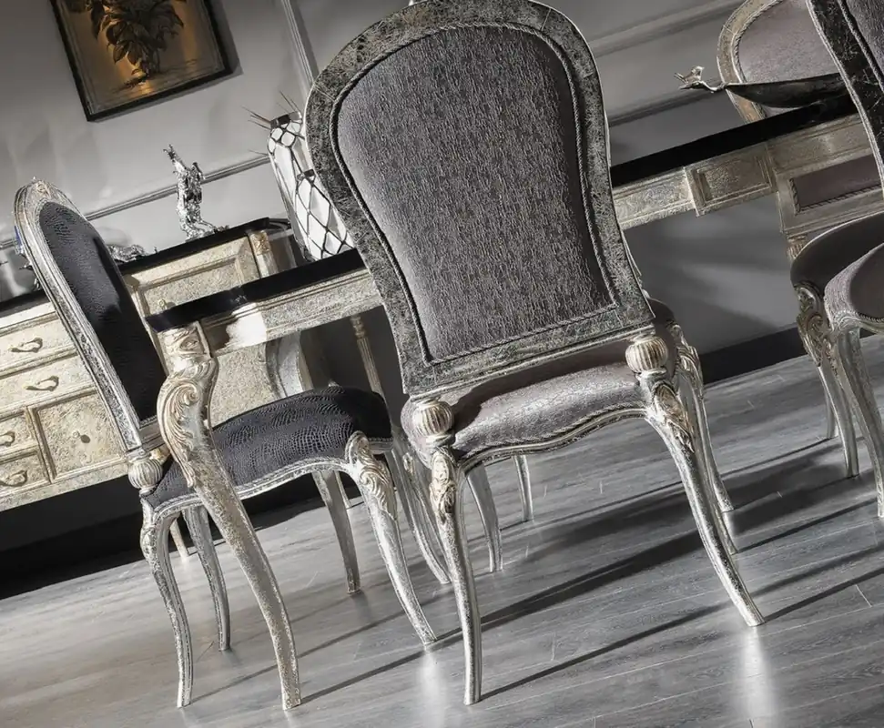 Casa Padrino conjunto de sillas de comedor barroco de lujo gris oscuro / plata antigua / oro - Conjunto de sillas de cocina de 6 hecho a mano - Muebles de comedor barrocos - Noble & Splendid Finale Aktion