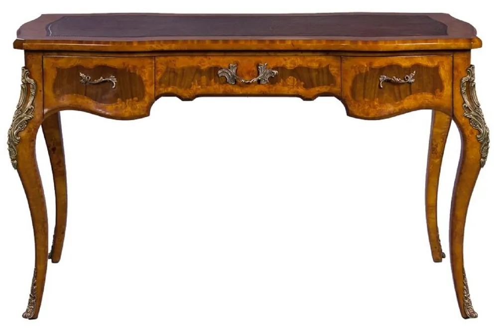 Casa Padrino escritorio barroco de lujo marrón claro / marrón oscuro / rojo - Secretario de madera maciza hecho a mano con 3 cajones - Mobiliario de oficina barroco noble Rabatt