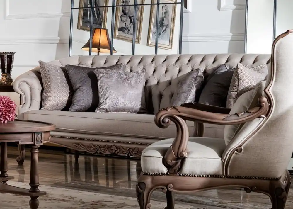Casa Padrino sofá barroco de lujo gris / marrón - Sofá de salón en estilo barroco - Muebles de salón barrocos Direkt Vom Hersteller