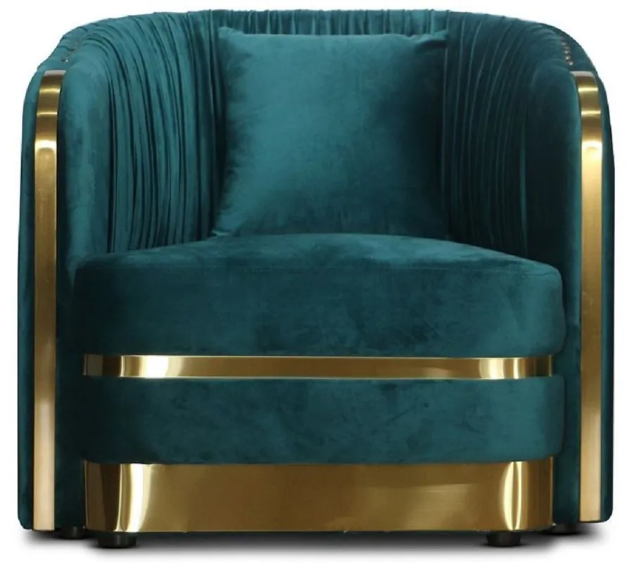 Casa Padrino sillón Art Deco de terciopelo verde azul / oro 80 x 78 x A. 80 cm - Sillón de Salón - Muebles de Salón Art Deco Nur Für Kurze Zeit
