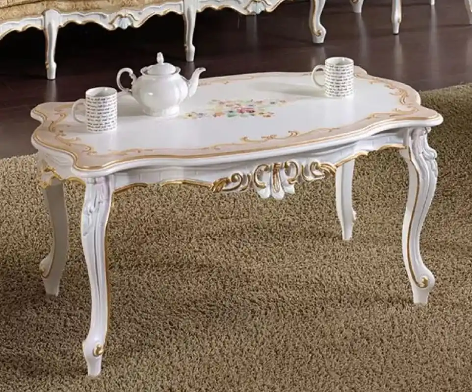 Neuheit Casa Padrino mesa de centro barroco de lujo blanco / beige / multicolor / oro - Mesa de salón noble en estilo barroco - Muebles de salón barrocos - Calidad de Lujo - Hecho en Italia