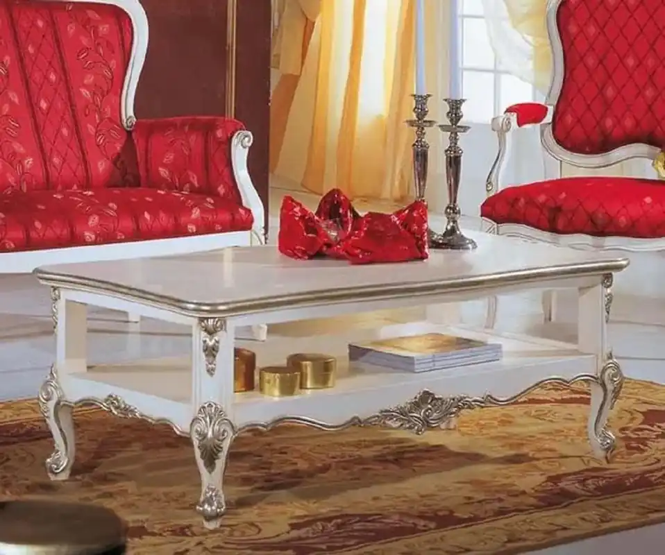 Casa Padrino mesa de centro barroco de lujo blanco / plata - Mesa de salón noble en estilo barroco - Muebles de salón barrocos - Calidad de Lujo - Hecho en Italia Must-Have