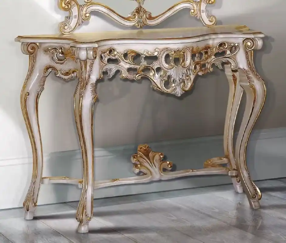 Schnäppchen Casa Padrino consola barroco de lujo blanco / oro antiguo - Mesa consola de madera maciza hecha a mano - Muebles Barrocos - Calidad de Lujo - Hecho en Italia