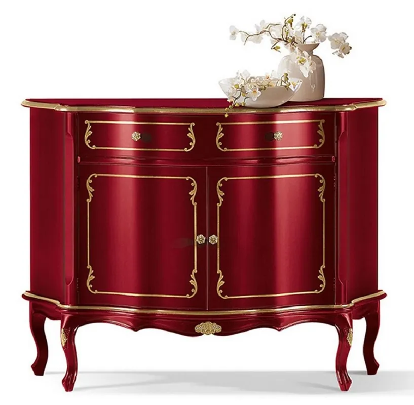 Ausverkauf Casa Padrino aparador barroco de lujo rojo burdeos / oro - Magnífico gabinete de madera maciza con 2 puertas y cajón - Muebles Barrocos para Salón y Hotel - Calidad de Lujo - Hecho en Italia