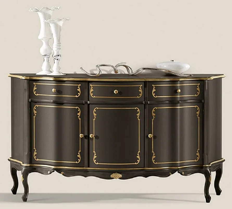 Casa Padrino aparador barroco de lujo negro / oro - Magnífico gabinete de madera maciza con 3 puertas y 3 cajones - Muebles Barrocos para Salón y Hotel - Calidad de Lujo - Hecho en Italia Zertifiziert