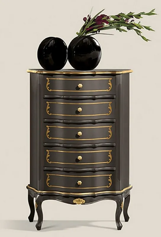 Neu Casa Padrino cómoda barroco de lujo negro / oro - Mueble noble de madera maciza con 5 cajones - Muebles Barrocos - Calidad de Lujo - Hecho en Italia