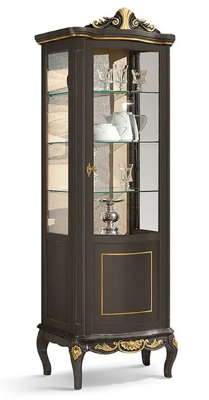 Casa Padrino vitrina barroco de lujo negro / oro - Magnífica vitrina barroco con puerta de vidrio y 3 estantes de vidrio - Muebles Barrocos - Calidad de Lujo - Hecho en Italia Letzte Chance