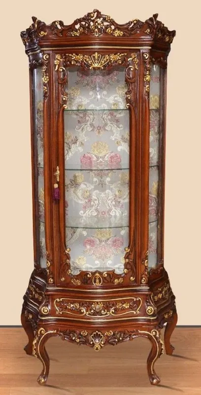 Neue Kollektion Casa Padrino vitrina barroco marrón / oro - Magnífica gabinete barroco con puerta de vidrio y cajón - Muebles de salón barrocos hechos a mano