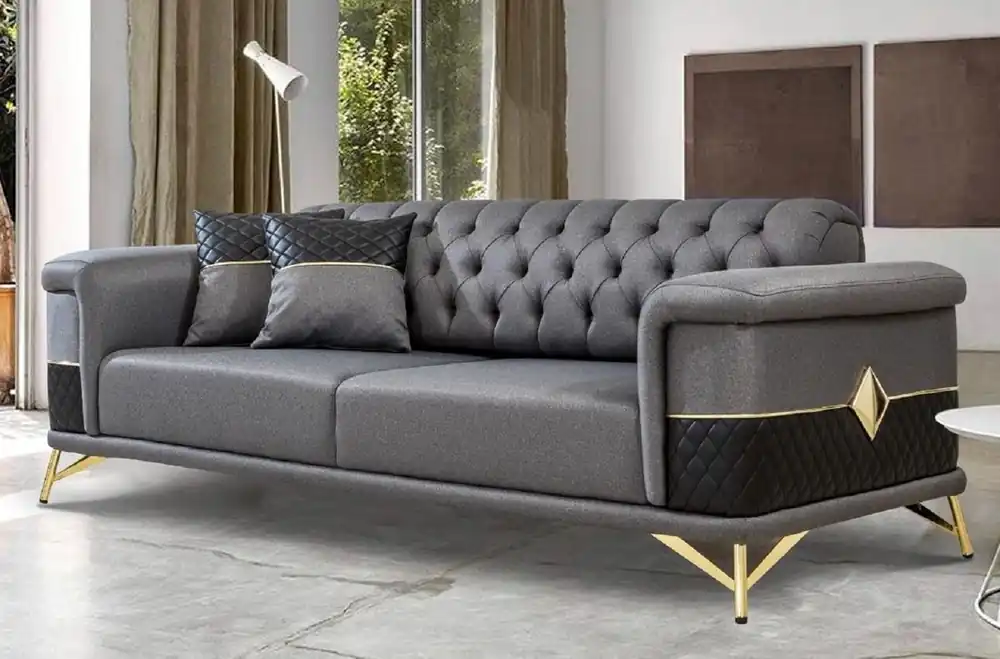 Neuheit Casa Padrino sofá cama de lujo gris / negro / oro 220 x 90 x A. 80 cm - Sofá de salón moderno - Muebles de salón