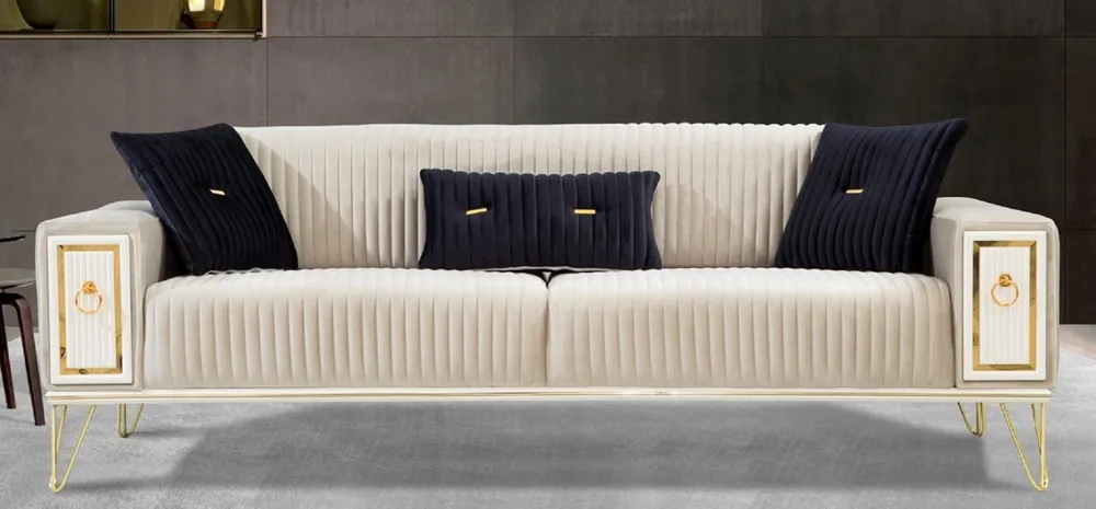 Casa Padrino sofá cama de lujo crema / blanco / oro 220 x 90 x A. 80 cm - Sofá de salón moderno - Muebles de salón Mega-Angebot
