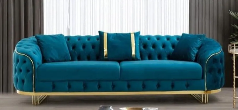 Casa Padrino sofá Chesterfield de lujo turquesa / oro 240 x 95 x A. 72 cm - Sofá de salón moderno - Muebles de Salón Chesterfield Finale Aktion