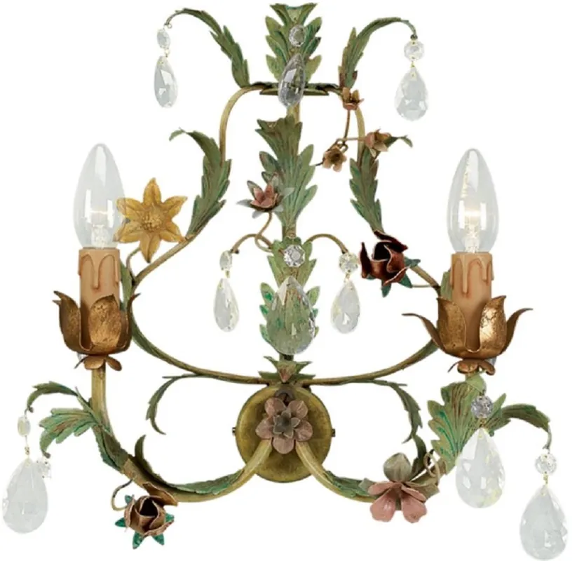 Direkt Vom Hersteller Casa Padrino lámpara de pared de cristal Art Nouveau de lujo rosas y flores verde / multicolor 35 x 16 x A. 38 cm - Apliques Barrocos y Art Nouveau
