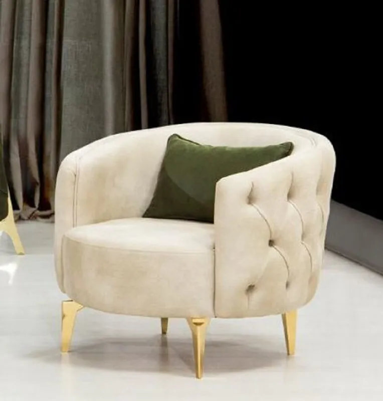 Markenprodukt Casa Padrino sillón Chesterfield de lujo crema / oro 90 x 95 x A. 75 cm - Sillón de salón moderno - Muebles de Salón Chesterfield
