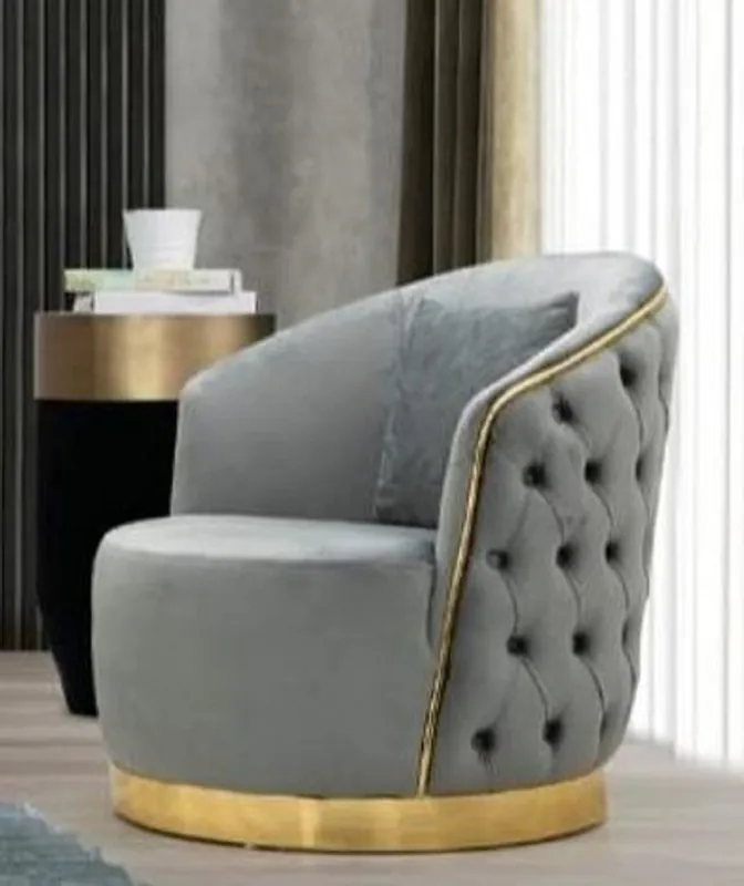 Casa Padrino sillón Chesterfield de lujo gris / oro 90 x 95 x A. 75 cm - Sillón de salón moderno - Muebles de Salón Chesterfield Nur Für Kurze Zeit