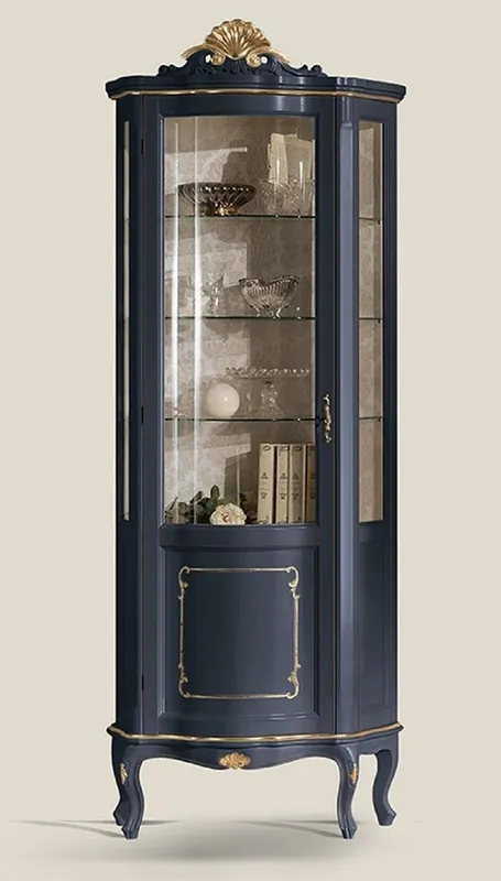Neuheit Casa Padrino vitrina barroco de lujo azul / oro - Magnífica vitrina barroco con puerta de vidrio y 3 estantes de vidrio - Muebles Barrocos - Calidad de Lujo - Hecho en Italia