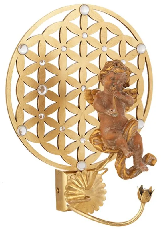 Casa Padrino lámpara de pared LED Art Nouveau de lujo ángel oro 27,5 x 24 x A. 34 cm - Elegante aplique de metal con cristal Swarovski - Apliques Barrocos y Art Nouveau Abverkauf