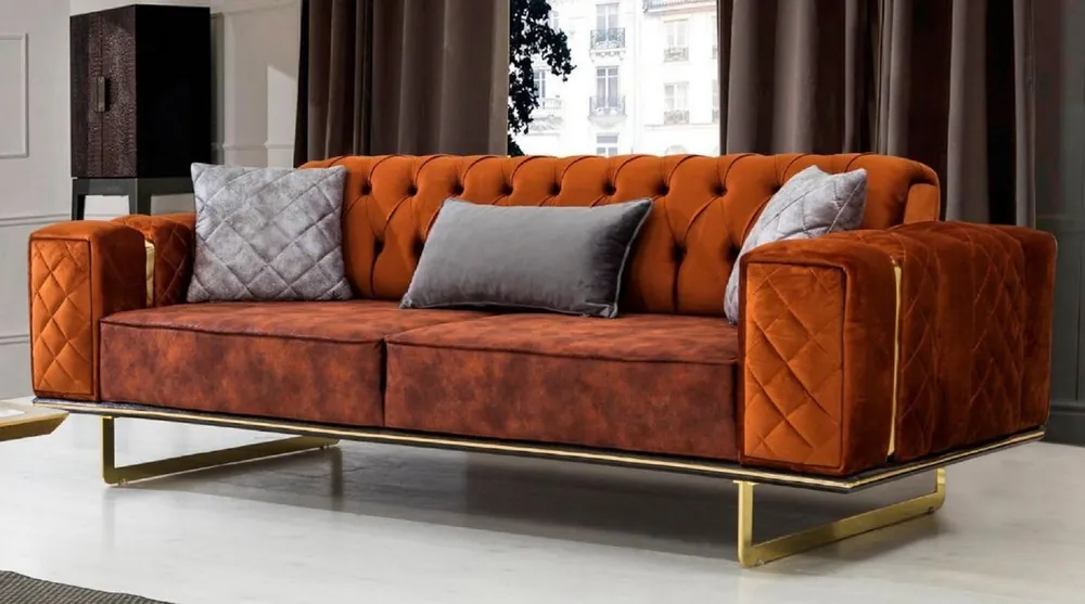 Neu Casa Padrino sofá cama de lujo naranja / oro 230 x 91 x A. 80 cm - Sofá de salón moderno - Muebles de Salón