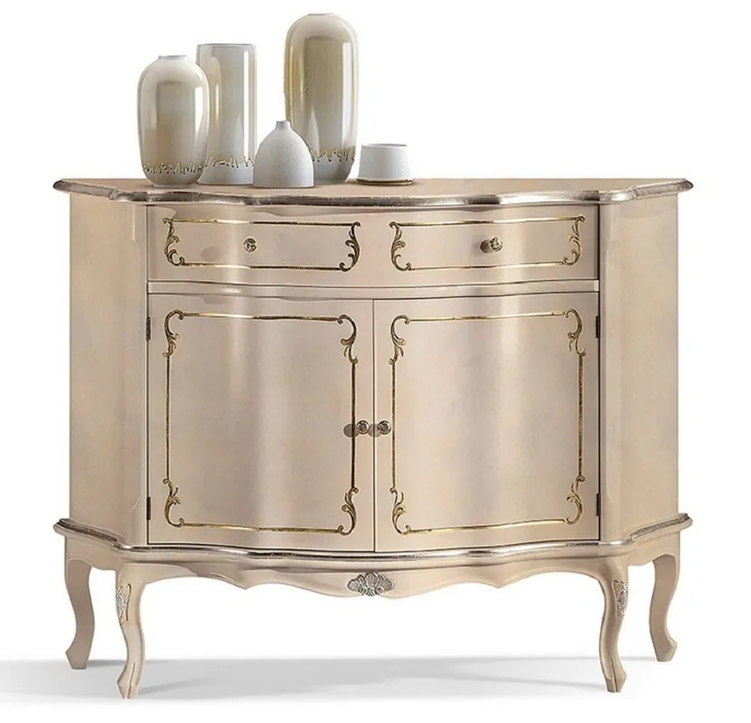 Casa Padrino aparador barroco de lujo beige / plata / oro - Magnífico gabinete de madera maciza con 2 puertas y cajón - Muebles Barrocos para Salón y Hotel - Calidad de Lujo - Hecho en Italia Preisknaller