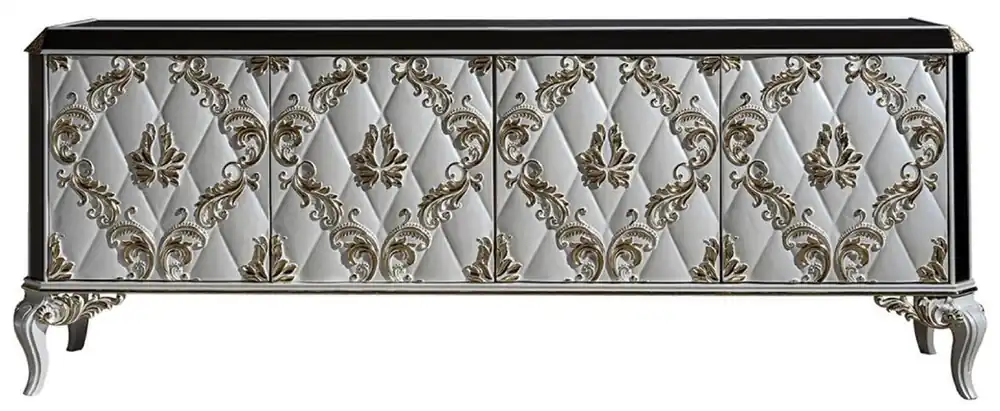 Highlight Casa Padrino aparador barroco de lujo blanco / oro / negro - Magnífico gabinete de madera maciza con 4 puertas - Muebles Barroco