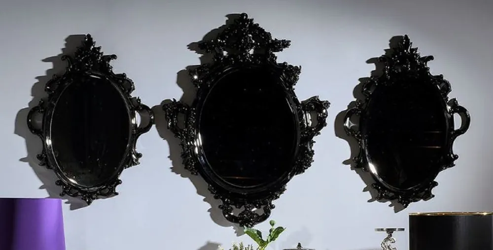 Top-Preis Casa Padrino conjunto de espejos barrocos de lujo negro - 3 Espejos de pared hechos a mano en estilo barroco - Magnífico muebles barrocos