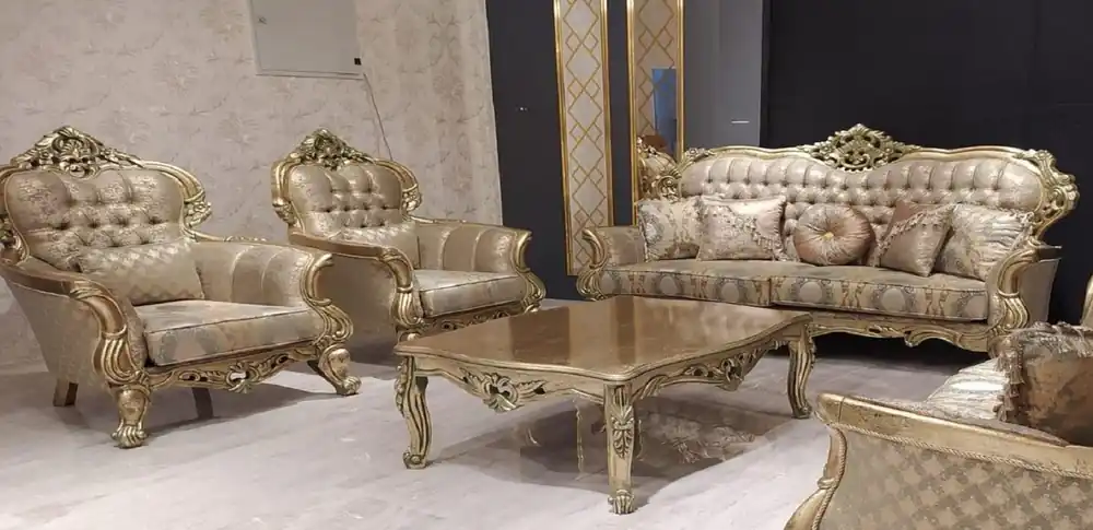 Letzte Chance Casa Padrino conjunto de sala de estar barroco de lujo oro / verde / oro - 2 Sofás Barrocos con Patrón y 2 Sillones Barrocos con Patrón y 1 Mesa de Centro Barroco - Muebles Barrocos