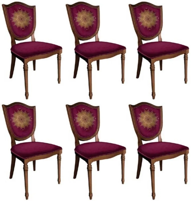 Casa Padrino conjunto de sillas de comedor Art Déco púrpura / marrón - 6 sillas de cocina Art Déco hechas a mano - Muebles de comedor Art Déco Letzte Chance