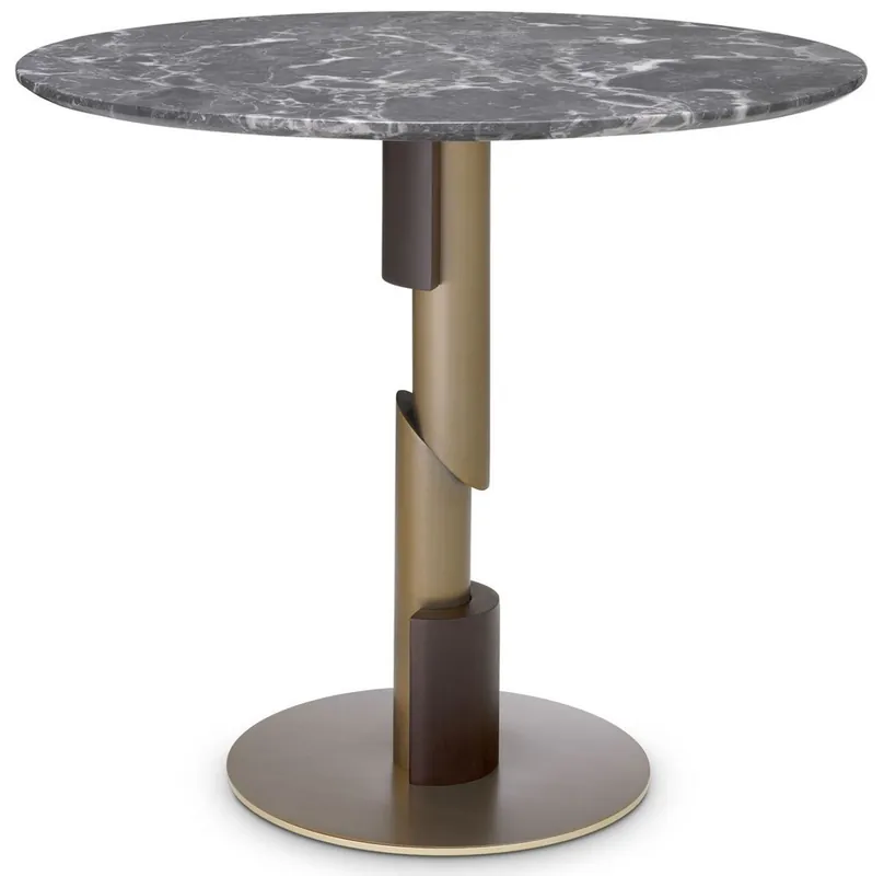 Casa Padrino mesa de comedor de lujo gris / latón / marrón oscuro Ø 85 x A. 76 cm - Mesa de comedor redonda con tapa de mármol - Muebles de Comedor - Calidad de Lujo Nur Für Kurze Zeit