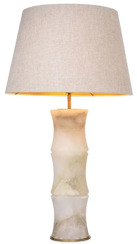 Casa Padrino lámpara de mesa de lujo alabastro / latón antiguo / beige Ø 38 x A. 88 cm - Lámpara de escritorio moderna de alabastro en óptica de bambú - Colección de Lujo Must-Have