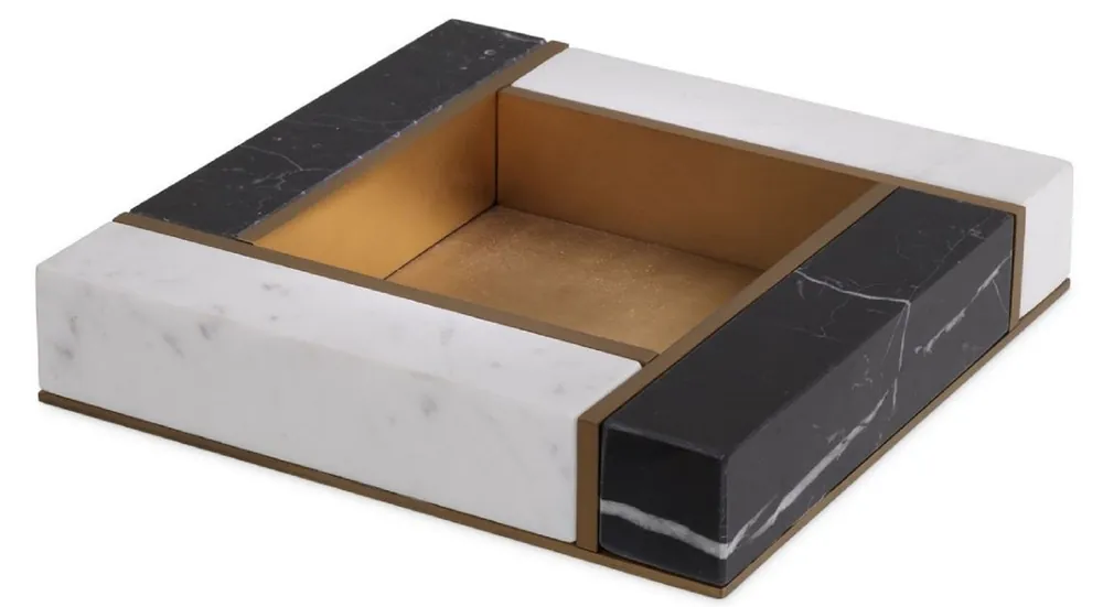 Neue Kollektion Casa Padrino bandeja de servicio de mármol de lujo negro / blanco / latón antiguo 20 x 20 x A. 4 cm - Accesorios de gastronomía de lujo