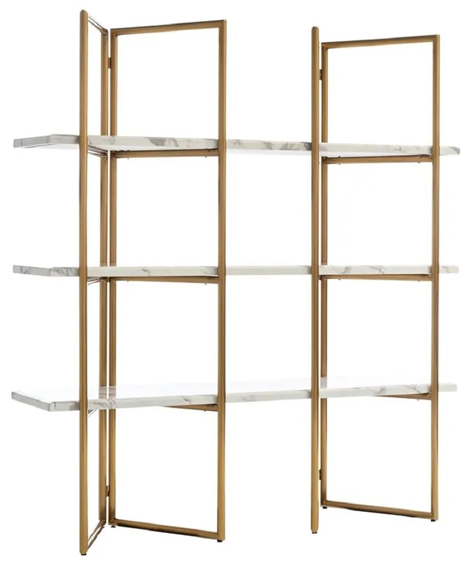 Preiswert Casa Padrino armario de estantería de lujo oro / blanco 165 x 46,5 x A. 185 cm - Armario de acero inoxidable con 3 estantes de mármol artificial - Armario de Oficina - Muebles de Salón