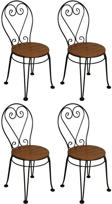 Wochenendangebot Casa Padrino conjunto de 4 sillas de jardín Art Nouveau marrón / negro 40 x 40 x A. 92 cm - Elegantes sillas de hierro forjado con asiento de madera maciza - Muebles de Jardín y Catering