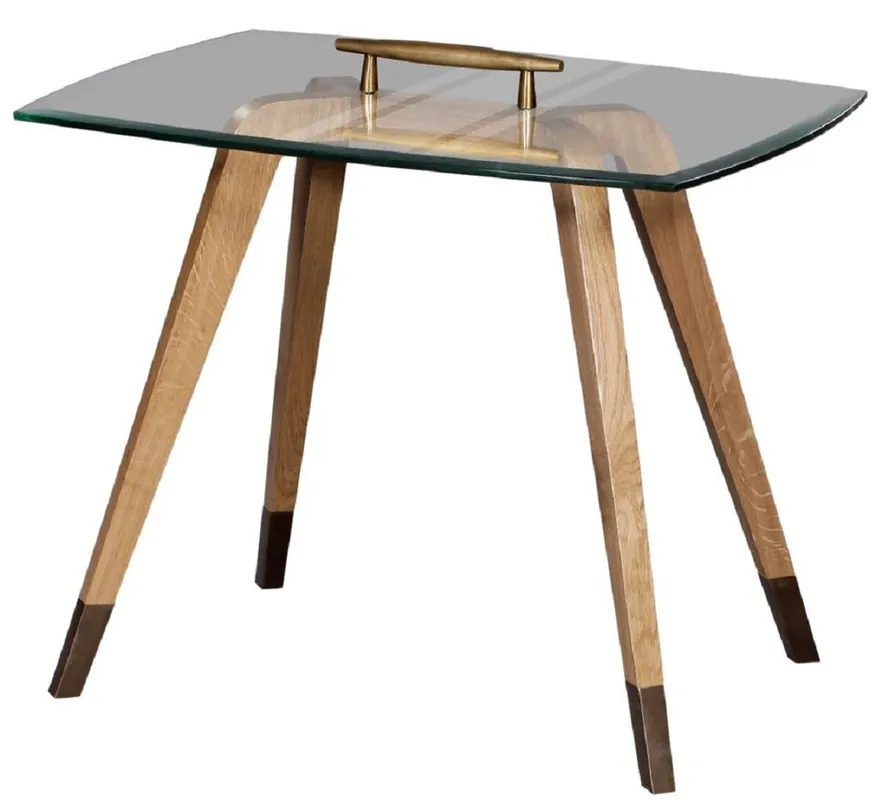 Angebot Casa Padrino mesa auxiliar de lujo natural / marrón / latón 60 x 40 x A. 53 cm - Mesa moderna con tapa de cristal y asa - Muebles de salón - Colección de Lujo