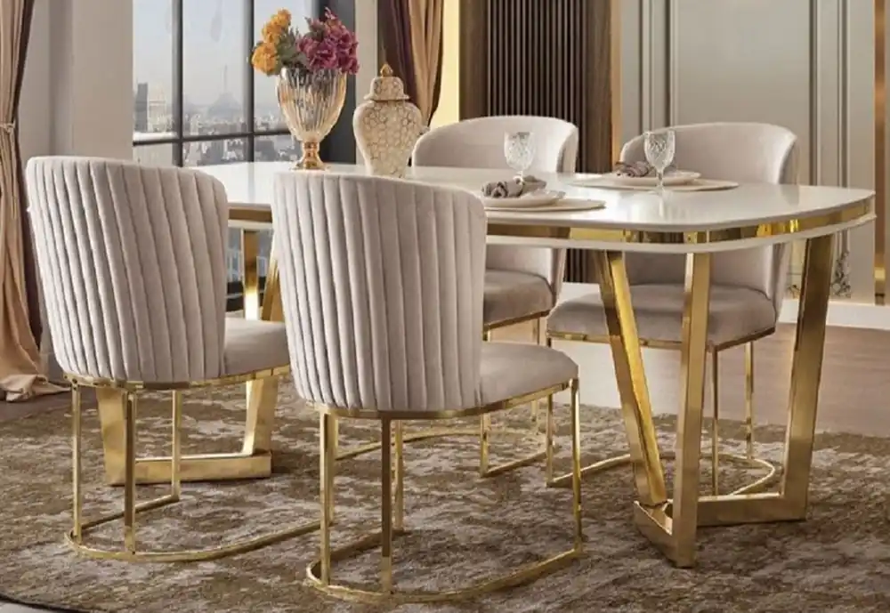 Jetzt Bestellen Casa Padrino conjunto de sillas de comedor de lujo de 4 gris / oro 66 x 52 x A. 90 cm - Muebles de Comedor y Restaurante de Lujo
