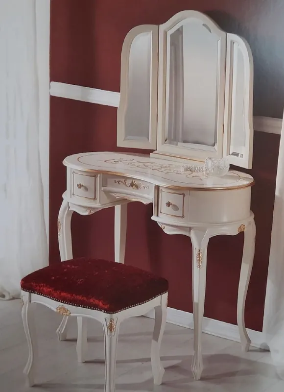 Casa Padrino Conjunto de Dormitorio Barroco de Lujo Rojo Burdeos / Blanco / Oro - 1 Tocador Barroco y 1 Espejo de Pared Barroco y 1 Taburete Barroco - Calidad de Lujo - Hecho en Italia Expressversand