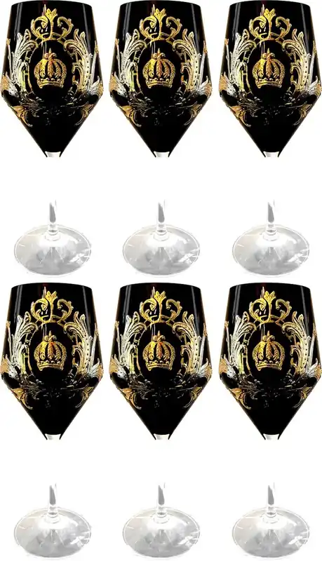 Aktuell Pompöös by Casa Padrino conjunto de copas de vino tinto de lujo negro / oro Ø 8,7 x A. 20,3 cm - Copas de vino con baño de oro de 24 quilates - Copas vino pomposas diseñadas por Harald Glööckler