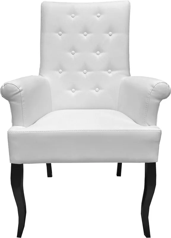 Jetzt Kaufen Casa Padrino silla de comedor Chesterfield Neo Barroco blanco / negro - Silla de cuero sintético con reposabrazos - Muebles Barrocos