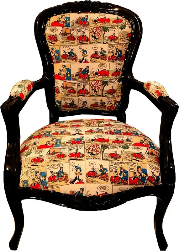 Schnäppchen Casa Padrino silla barroco con diseño de cómic multicolor / negro / oro - Sillón de madera maciza hecho a mano con tela de terciopelo - Muebles Barrocos