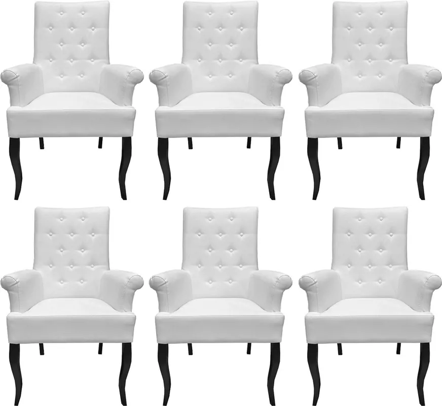 Jetzt Bestellen Casa Padrino conjunto de sillas de comedor de 6 blanco / negro - Sillas de cuero sintético con reposabrazos - Muebles Barrocos