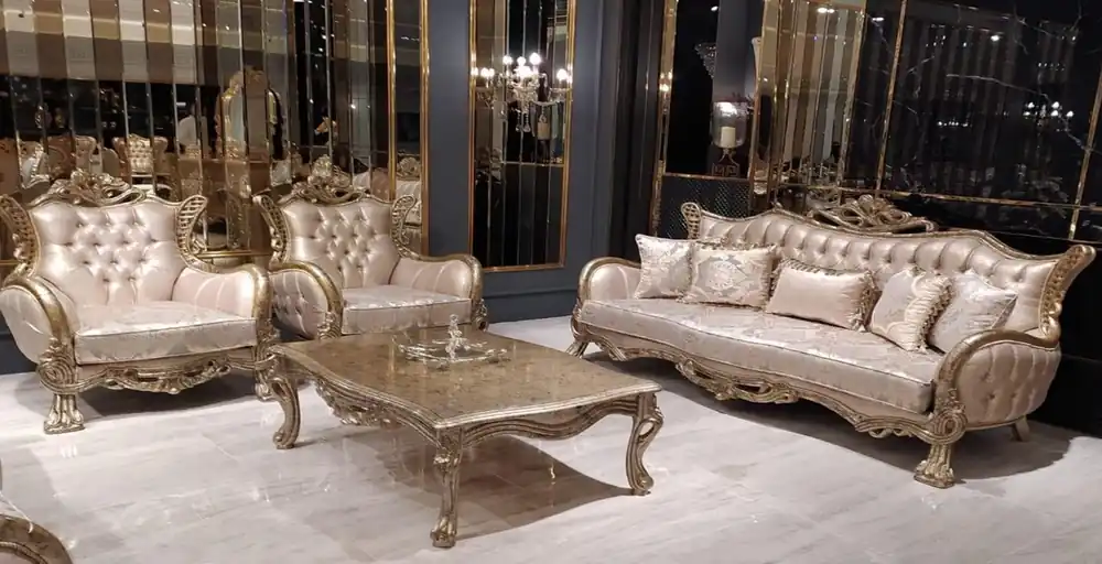 Saisonangebot Casa Padrino conjunto de sala de estar barroco de lujo rosa / plata / plata antigua - 2 Sofás Barrocos con Patrón y 2 Sillones Barrocos con Patrón y 1 Mesa de Centro Barroco - Muebles Barrocos