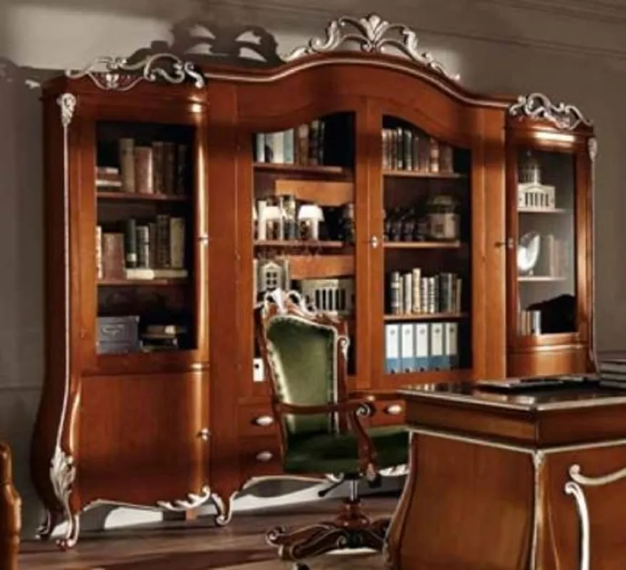Aktuell Casa Padrino armario barroco de lujo marrón / plata - Armario de estantería de madera maciza - Armario de sala de estar - Armario de oficina - Muebles barrocos - Calidad de Lujo - Hecho en Italia