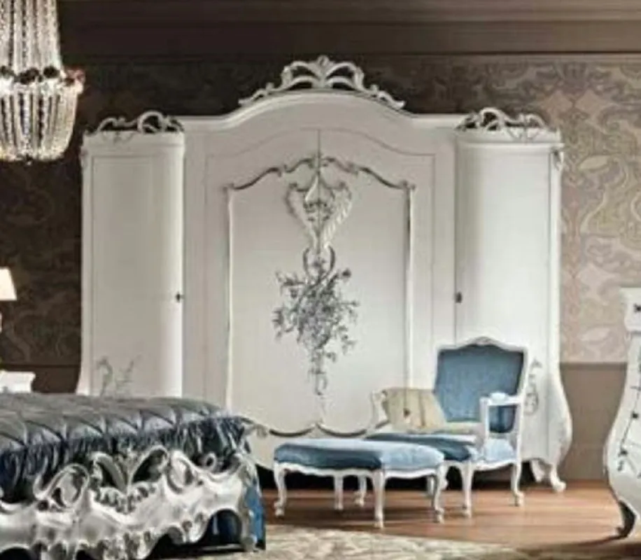 Casa Padrino armario de dormitorio barroco de lujo blanco / plata - Magnífico armario de madera maciza de estilo barroco - Muebles de dormitorio barrocos - Calidad de Lujo - Hecho en Italia Nur Für Kurze Zeit