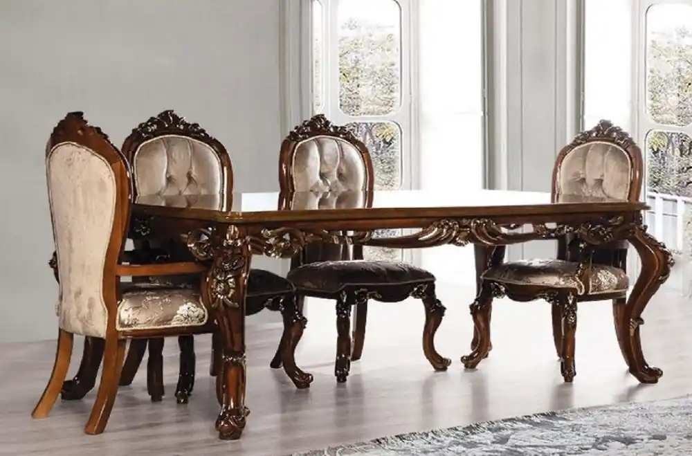 Top-Angebot Casa Padrino conjunto de comedor barroco de lujo gris / marrón / oro - 1 Mesa de Comedor Barroco y 6 Sillas de Comedor Barroco - Muebles de comedor en estilo barroco - Noble y Magnífico